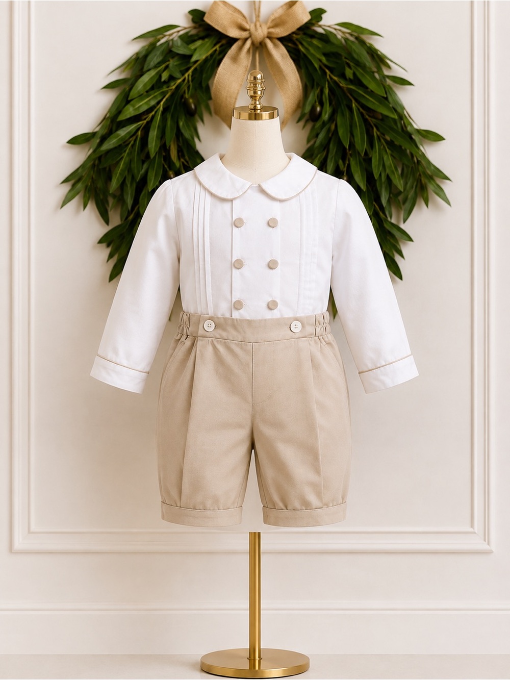 Fantaisie Kids NWT White Tan Dressy Shirt Button On Pants 18 Months